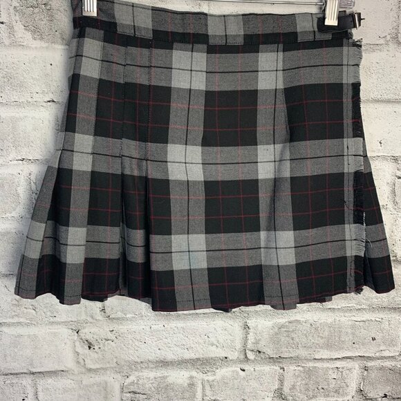 Vintage 90s Y2K Pleated Grey Black Plaid Wrap Mini Skirt - Picture 3 of 11